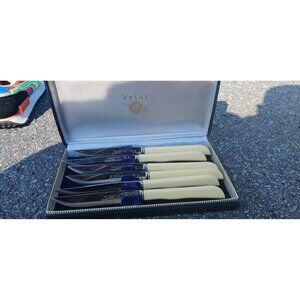 FRIAR Steak Knives Sheffield England - Set of 6 With Pale Yellow Handles